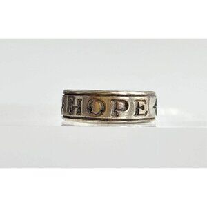 HOPE Carved Sterling Silver Adjustable Open Shank 925 Unisex Vintage Ring - sz 4